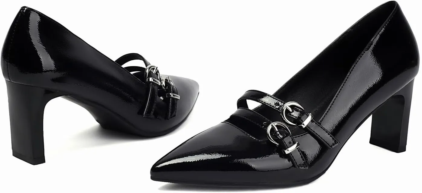 XIEDA Women's Pointed Toe Block Heels High Heel Pumps Office Work Heels Dress Shoes