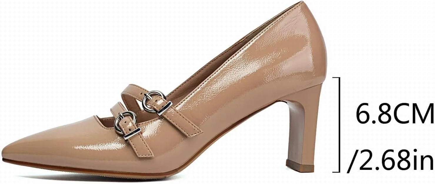 XIEDA Women's Pointed Toe Block Heels High Heel Pumps Office Work Heels Dress Shoes