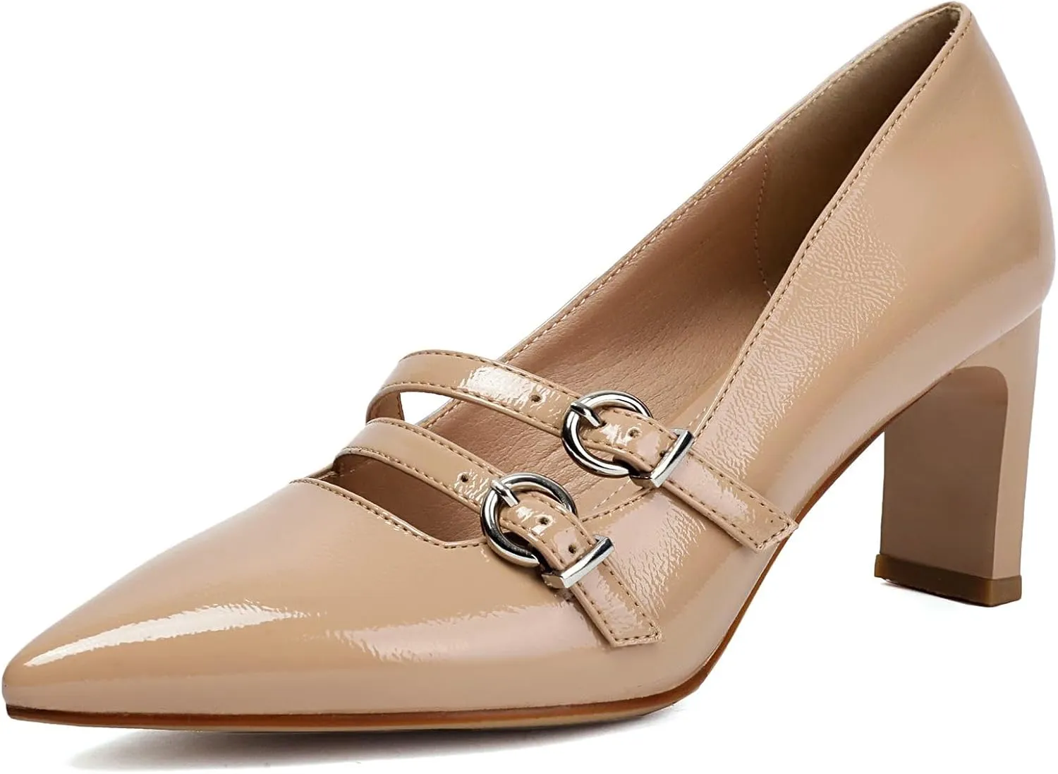 XIEDA Women's Pointed Toe Block Heels High Heel Pumps Office Work Heels Dress Shoes