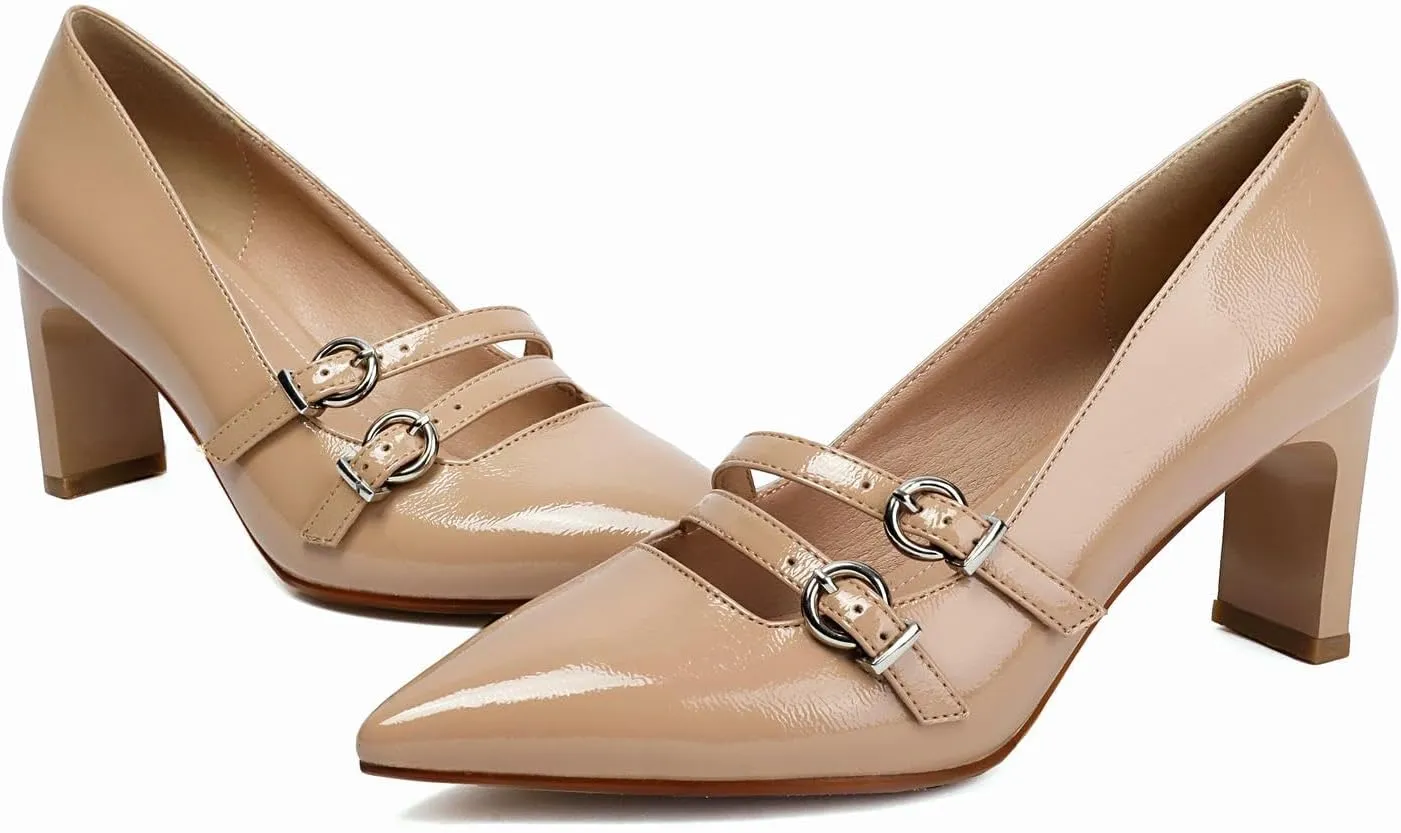 XIEDA Women's Pointed Toe Block Heels High Heel Pumps Office Work Heels Dress Shoes