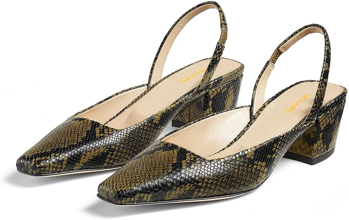XYD Women Chunky Block Low Heels Slingback Pumps Square Closed Toe Slip On Sandal Party Dress Office Shoes