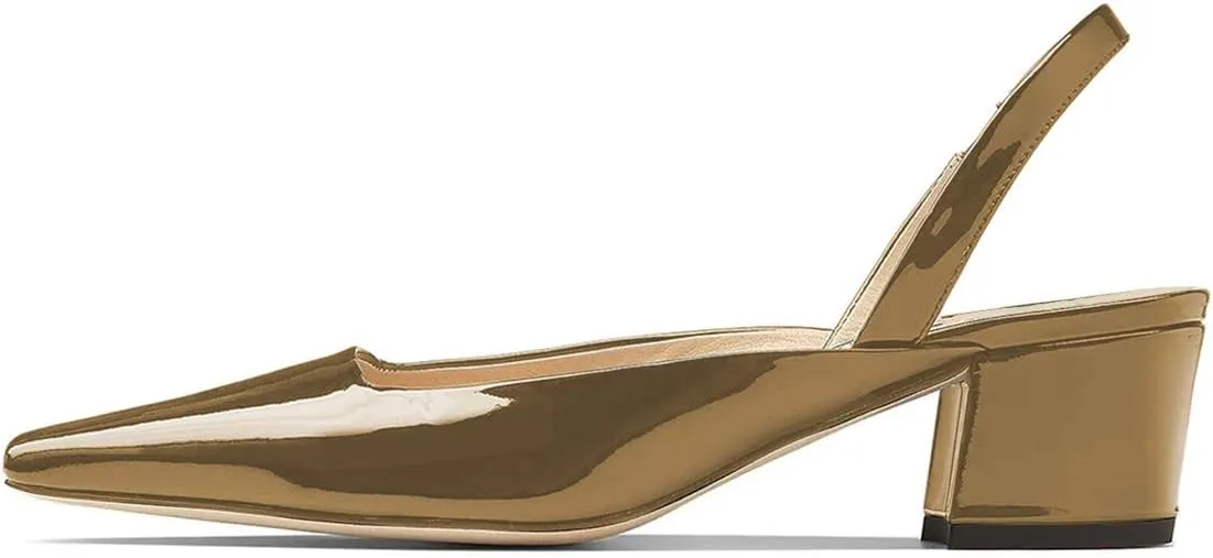 XYD Women Chunky Block Low Heels Slingback Pumps Square Closed Toe Slip On Sandal Party Dress Office Shoes