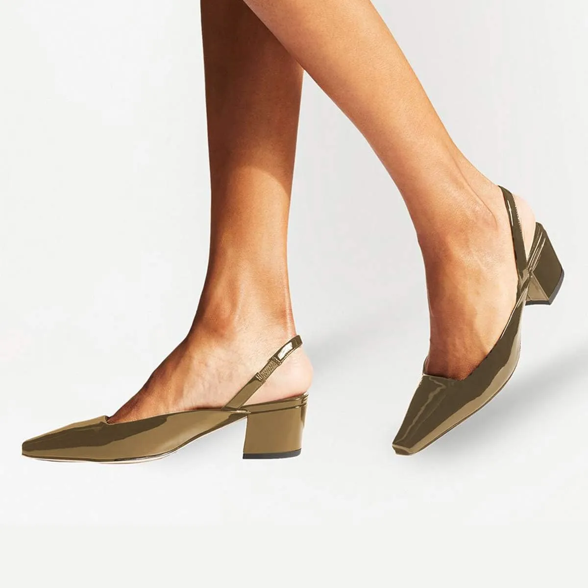 XYD Women Chunky Block Low Heels Slingback Pumps Square Closed Toe Slip On Sandal Party Dress Office Shoes