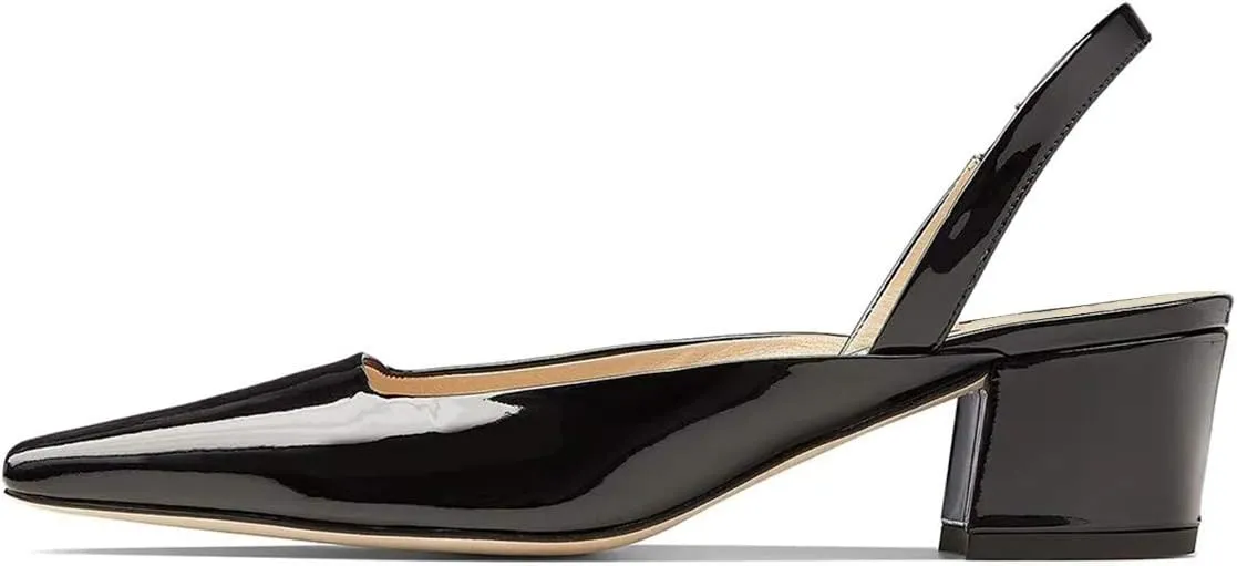 XYD Women Chunky Block Low Heels Slingback Pumps Square Closed Toe Slip On Sandal Party Dress Office Shoes