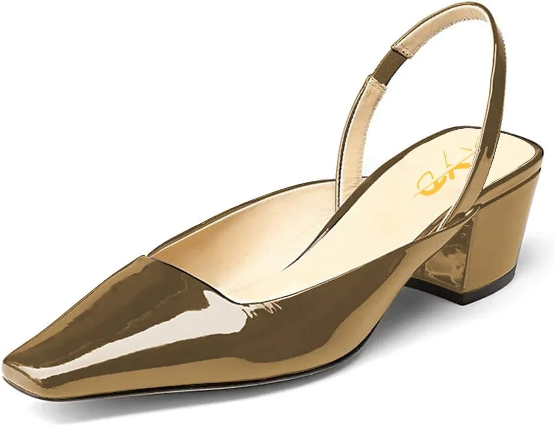 XYD Women Chunky Block Low Heels Slingback Pumps Square Closed Toe Slip On Sandal Party Dress Office Shoes