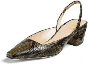 XYD Women Chunky Block Low Heels Slingback Pumps Square Closed Toe Slip On Sandal Party Dress Office Shoes