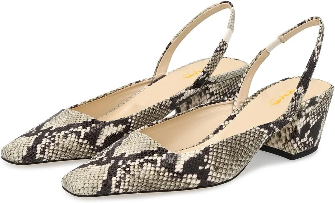 XYD Women Chunky Block Low Heels Slingback Pumps Square Closed Toe Slip On Sandal Party Dress Office Shoes